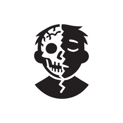 Zombie with a split face silhouette