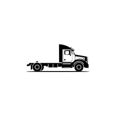 Black and white illustration of a flatbed truck, perfect for transportation and logistics businesses.  A clean, simple design ideal for websites, brochures, or branding materials.