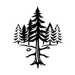 Obraz premium Majestic Pine Tree: A Black and White Forest Illustration