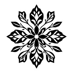 Elegant Black and White Mandala Flower Design: Symmetrical Floral Pattern for Vector Graphic, Decorative Art, and Ornamental Backgrounds