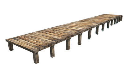 Long wooden pier extending over transparent background