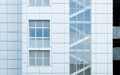 Obraz premium office factory building frame pattern gray wall background objects windows and stairs