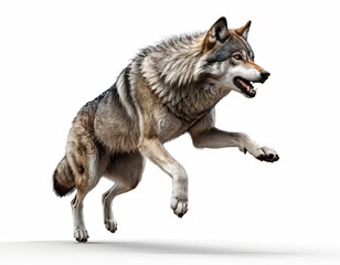  Wolf in dynamic pose on isolated white background.