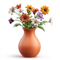 Modern ceramic vase with fresh flowers, isolated on white background