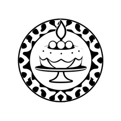 A delectable birthday cake, adorned with creamy frosting and a single candle, sits on a decorative plate. Perfect for celebrations and sweet tooths!