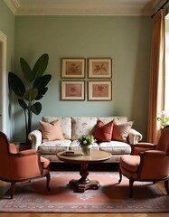 Elegant Living Room with Floral Sofa and Armchairs