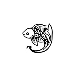 Elegant Koi Fish Line Art: Minimalist Aquatic Animal Design. Perfect for logos, prints, and home decor.  A simple yet stylish black and white illustration of a graceful carp.