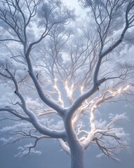 Obraz premium White soft glowing tree branches forming a delicate pattern abstract natural tree concept background