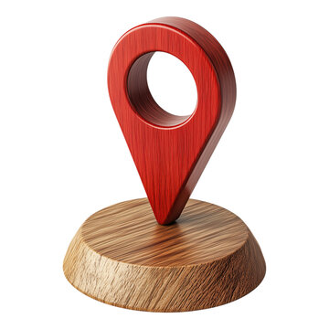 red wooden location marker stands on light brown wooden base simple yet effective design isolated on png transparent background