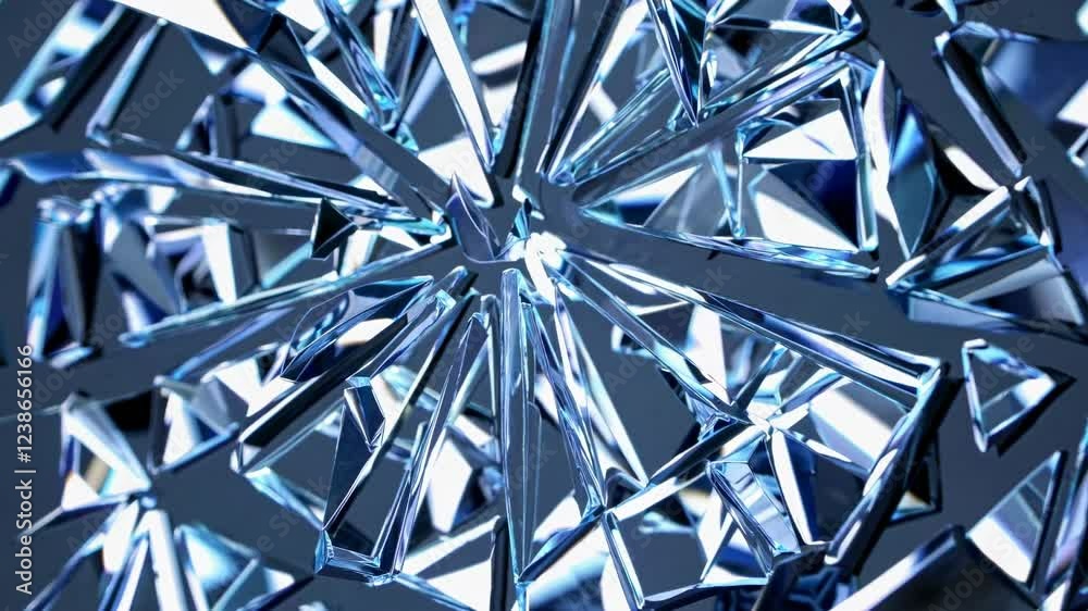 Poster crystal shards creating a mesmerizing abstract structure, reflecting and refracting blue light, perf