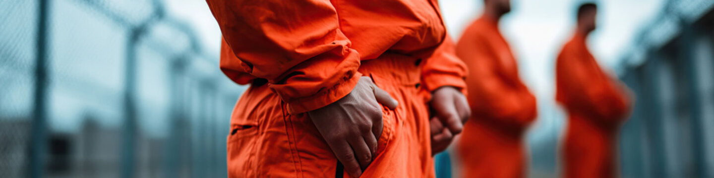 Inmates in Orange Jumpsuits at a Prison Facility