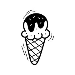 Hand Drawn Ice Cream Cone Illustration. Doodle Vector. Isolated on White Background - EPS 10 Vector