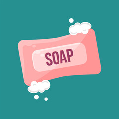Soap and foam icon pink color designed in flat cartoon style, vector illustration. Bar soap for bathing.