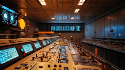 Control Room Interior with Multiple Panels and Displays in a Industrial Setting