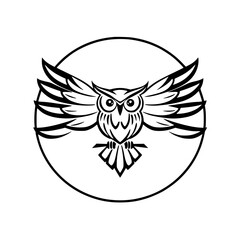 Majestic Owl in Flight: Black and White Vector Graphic