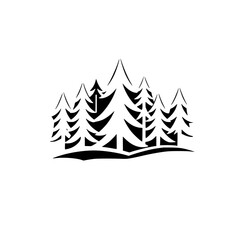 Obraz premium Majestic Evergreen Forest: Black and White Nature Illustration. Simple, elegant design, perfect for nature lovers and graphic projects.