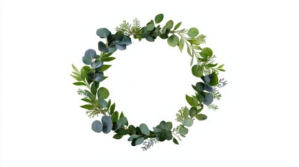Eucalyptus leaves arranged in a circular wreath design for decoration and floral arrangements