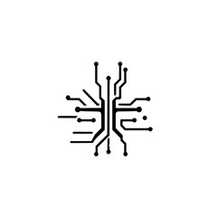 Abstract Circuit Board Network: Modern Tech Connectivity Design.  A minimalist graphic symbolizing digital innovation and communication systems.