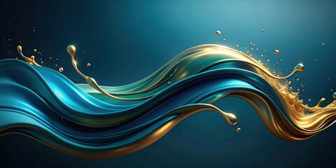 Abstract Teal and Gold Liquid Wave Swirling Design