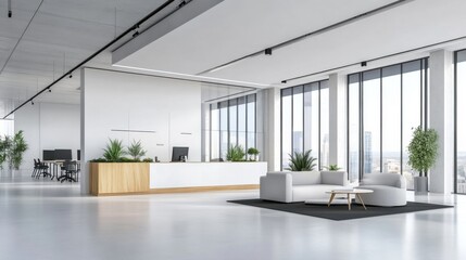 Fototapeta premium Modern Open Office Space with Stylish Furniture and Abundant Light