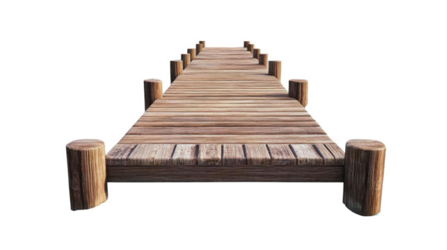 Wooden pier extending into transparent background, perfect for compositing