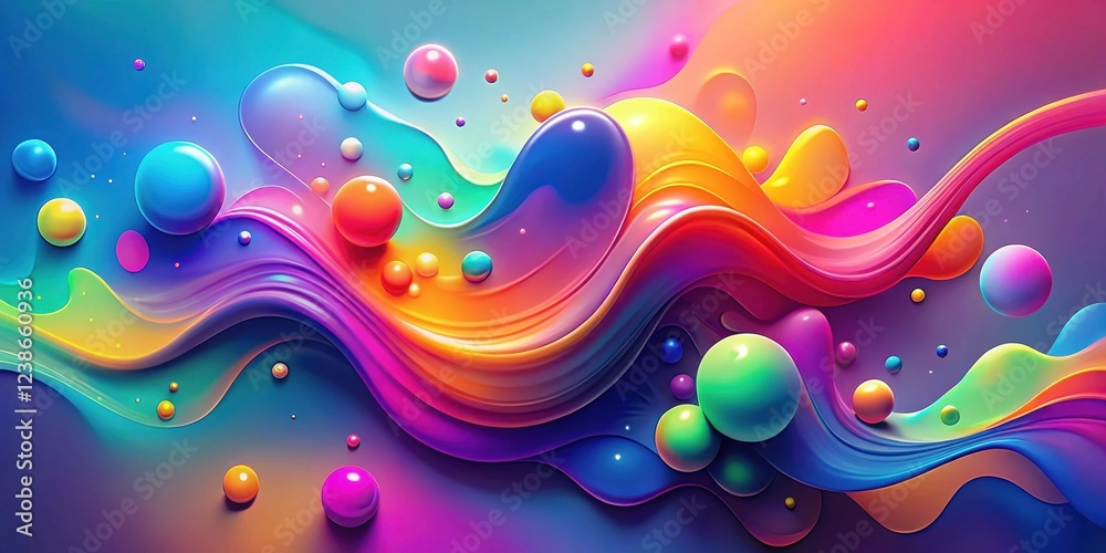 Poster Abstract Colorful Fluid Wave Design with Vibrant Spheres