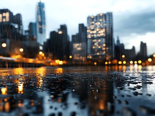 Fototapeta premium Rainy cityscape, waterdrenched glass reflections, 3D illustration