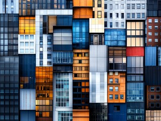 Fototapeta premium Rooftop view of skyscrapers with intricate reflections in glass windows, layered depth, panoramic city perspective, highdetail textures