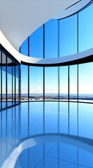 Fototapeta premium Architectural glass structure, cityscape reflection, 3D illustration