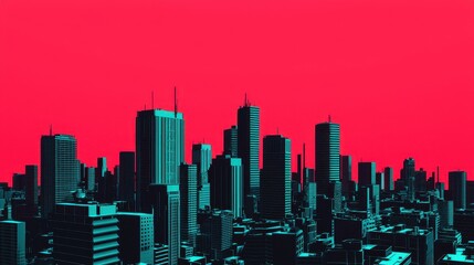 Fototapeta premium Vibrant Urban Landscape with Dramatic Red Sky Over City Skyline