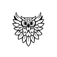 Majestic Owl with Spread Wings: Black and White Vector Illustration. Perfect for logo, symbol, or graphic design projects.  A captivating image evoking wisdom and nature.