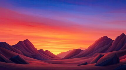 Naklejka premium Desert sunset nature concept. Breathtaking sunset over mountains with vibrant colors and serene atmosphere.