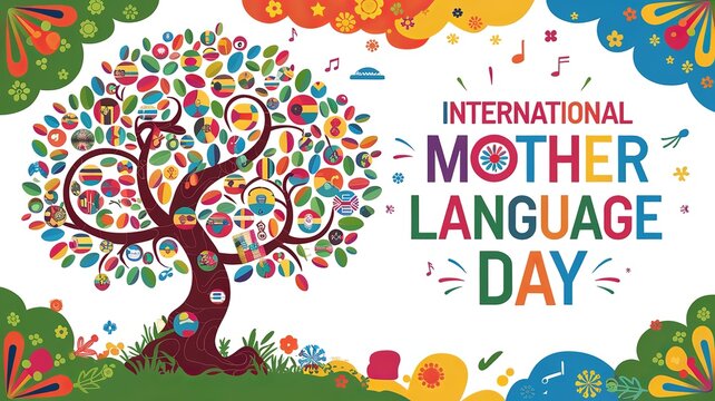 Mother Language Day, A vibrant tree design symbolizing global linguistic diversity and cultural celebration.
