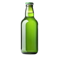 Green glass bottle filled with beverage on isolated background
