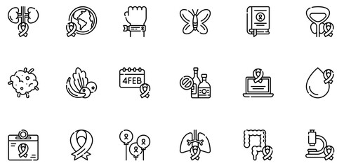 World cancer day line icon set vector with editable stroke.