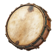 Traditional drum resting on a surface ready for use