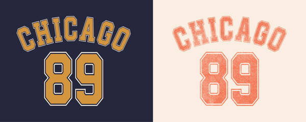 Chicago, 89, retro college varsity typographic vector graphic.