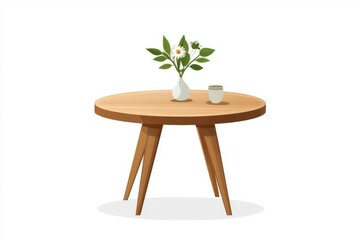 Fototapeta premium Wooden Table with Flowers and Cup: A Simple Still Life