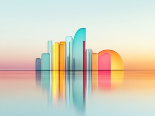 Fototapeta premium Glass building, artistic reflections of modern city, 3D illustration