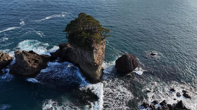 三王岩（空撮・回転） - 岩手県宮古市田老,日本