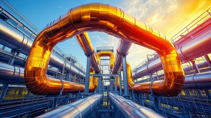 Fototapeta premium Intricate Industrial Pipes: A Glimpse into the World of Energy Production and Manufacturing