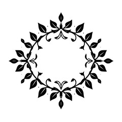 Elegant Circular Floral Frame: Black and White Vintage Design. Perfect for invitations, cards, and decorative projects.