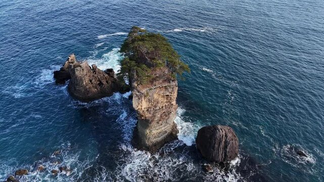 三王岩（空撮・固定） - 岩手県宮古市田老,日本