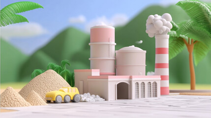 Industrial Factory 3D, 3D model of a factory featuring an air purification system with high fidelity detail.