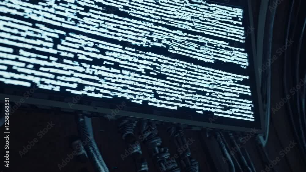 Poster soldier is exploring a dark tunnel with a digital display showing encrypted data, creating a mysteri