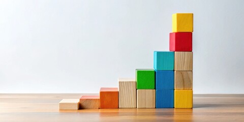 Colorful Wooden Blocks Arranged in Ascending Order on a Tabletop