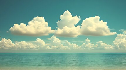 Obraz premium Tranquil Seascape with Fluffy White Clouds and Blue Sky