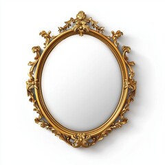 Trendy wall mirror with a gold frame, isolated on white background