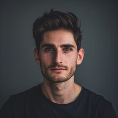 Obraz premium guy in black shirt on grey background.