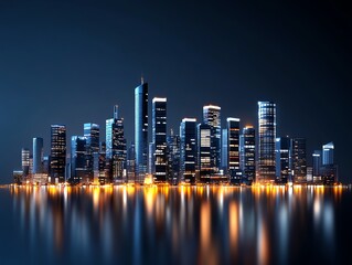 Obraz premium Night city skyline, illuminated corporate offices, 3D illustration
